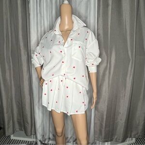 SHEIN Heart Print Shirt and Pleated Skort Set XS